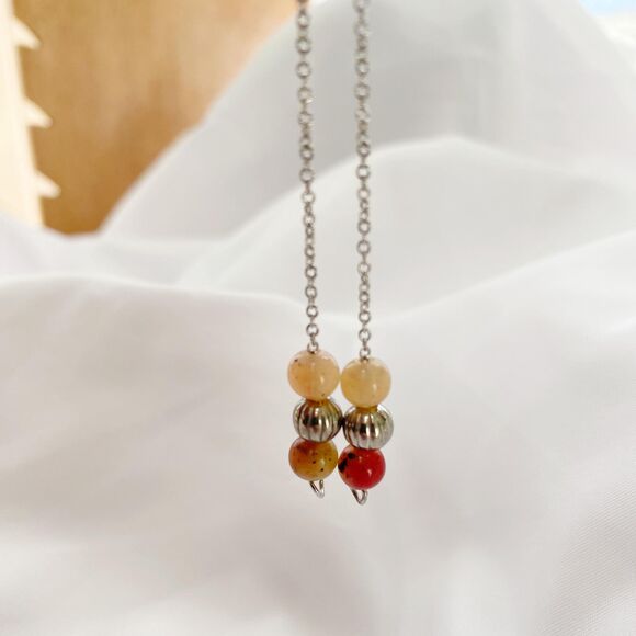 Handmade Silver Threader Earrings with Peach Pink Silver Beads - Picture 4 of 4